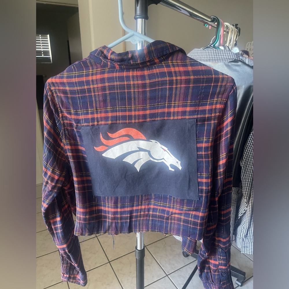 NFL Denver Broncos crop top flannel.